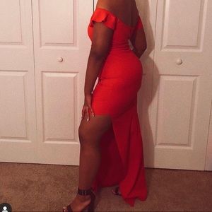 Red Ruffled Dress w/ leg slit